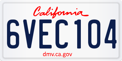 CA license plate 6VEC104