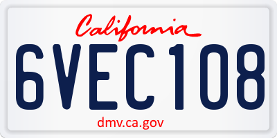 CA license plate 6VEC108