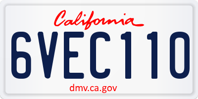 CA license plate 6VEC110