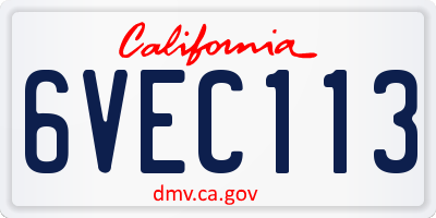 CA license plate 6VEC113
