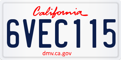 CA license plate 6VEC115