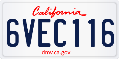 CA license plate 6VEC116