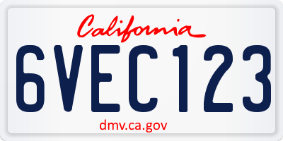 CA license plate 6VEC123