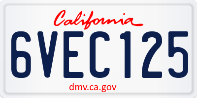 CA license plate 6VEC125