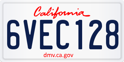 CA license plate 6VEC128