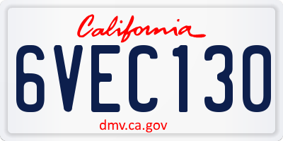 CA license plate 6VEC130