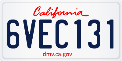 CA license plate 6VEC131