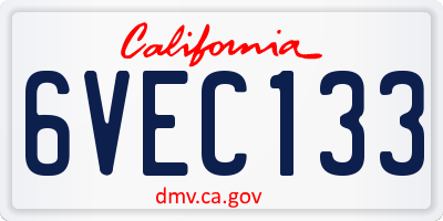 CA license plate 6VEC133