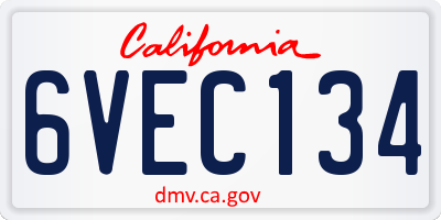 CA license plate 6VEC134