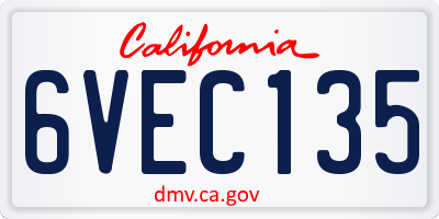 CA license plate 6VEC135