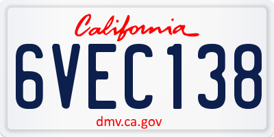 CA license plate 6VEC138