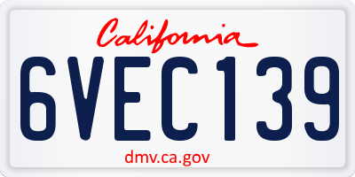 CA license plate 6VEC139
