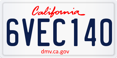 CA license plate 6VEC140