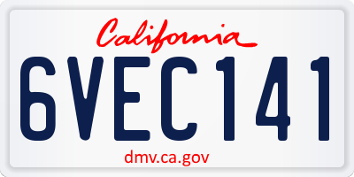CA license plate 6VEC141