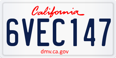 CA license plate 6VEC147