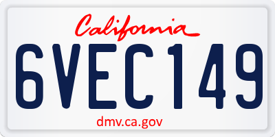 CA license plate 6VEC149