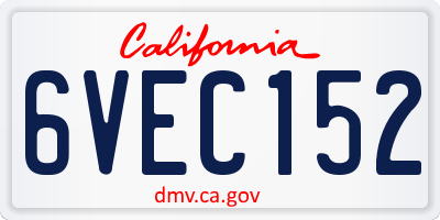 CA license plate 6VEC152