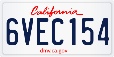 CA license plate 6VEC154