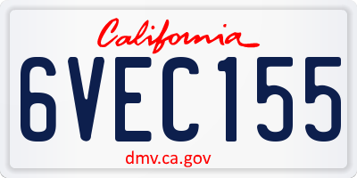 CA license plate 6VEC155