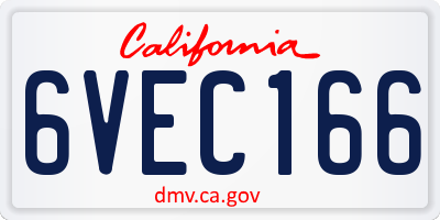 CA license plate 6VEC166