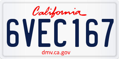 CA license plate 6VEC167