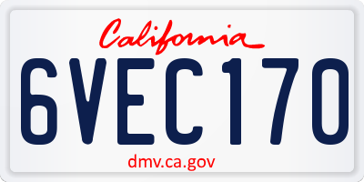 CA license plate 6VEC170
