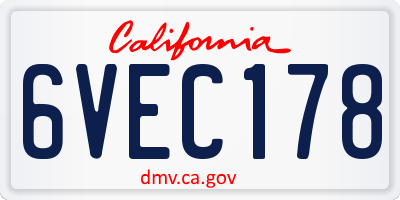 CA license plate 6VEC178