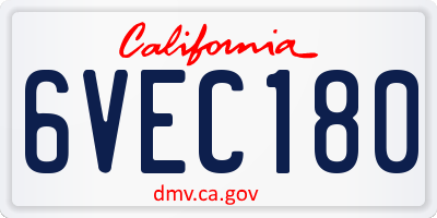 CA license plate 6VEC180
