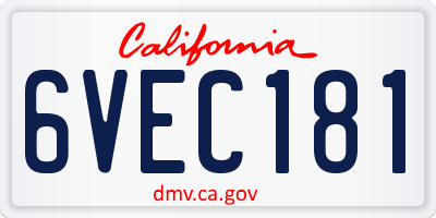 CA license plate 6VEC181