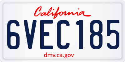 CA license plate 6VEC185
