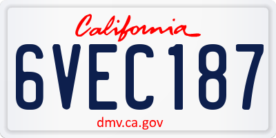 CA license plate 6VEC187