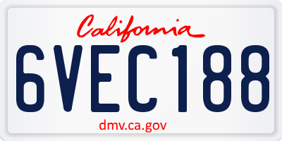 CA license plate 6VEC188