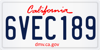 CA license plate 6VEC189