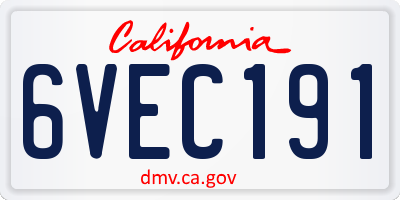 CA license plate 6VEC191