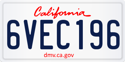 CA license plate 6VEC196