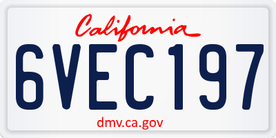 CA license plate 6VEC197