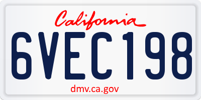 CA license plate 6VEC198