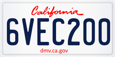 CA license plate 6VEC200
