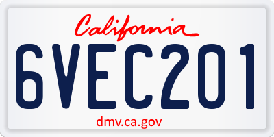 CA license plate 6VEC201