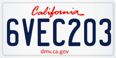 CA license plate 6VEC203