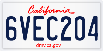 CA license plate 6VEC204