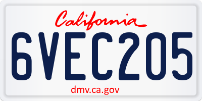 CA license plate 6VEC205