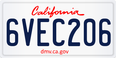 CA license plate 6VEC206