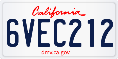 CA license plate 6VEC212