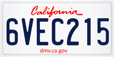 CA license plate 6VEC215