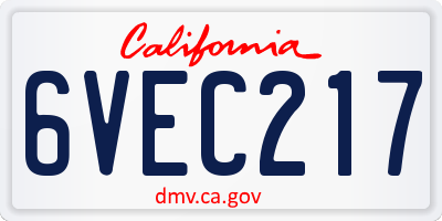 CA license plate 6VEC217