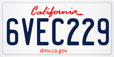 CA license plate 6VEC229