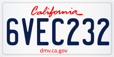 CA license plate 6VEC232