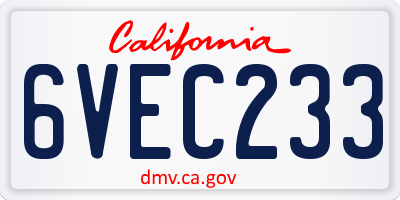 CA license plate 6VEC233