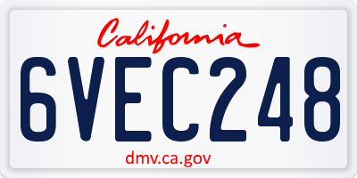 CA license plate 6VEC248